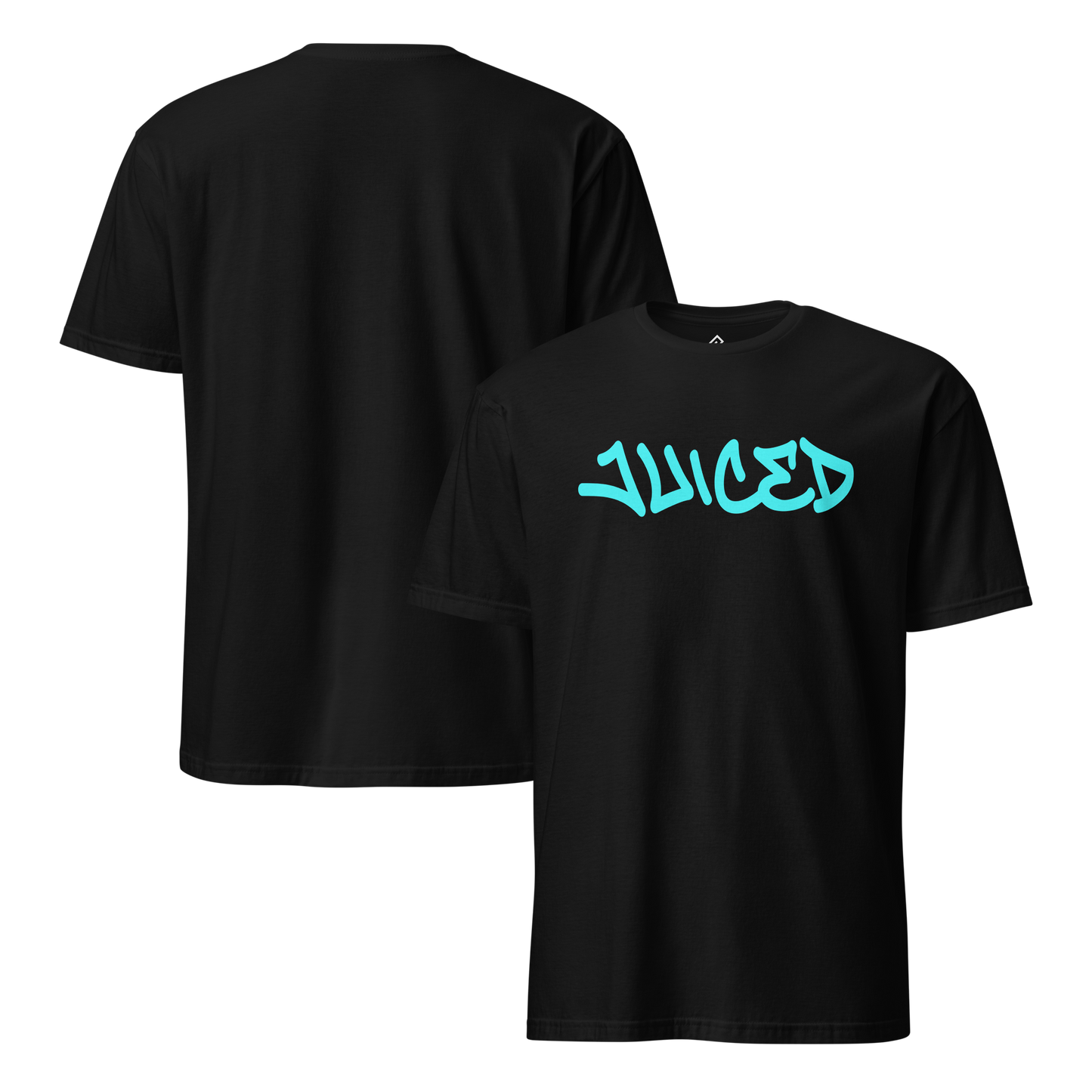 Front and back view of the JUICED premium baseball t-shirt by Rake City.