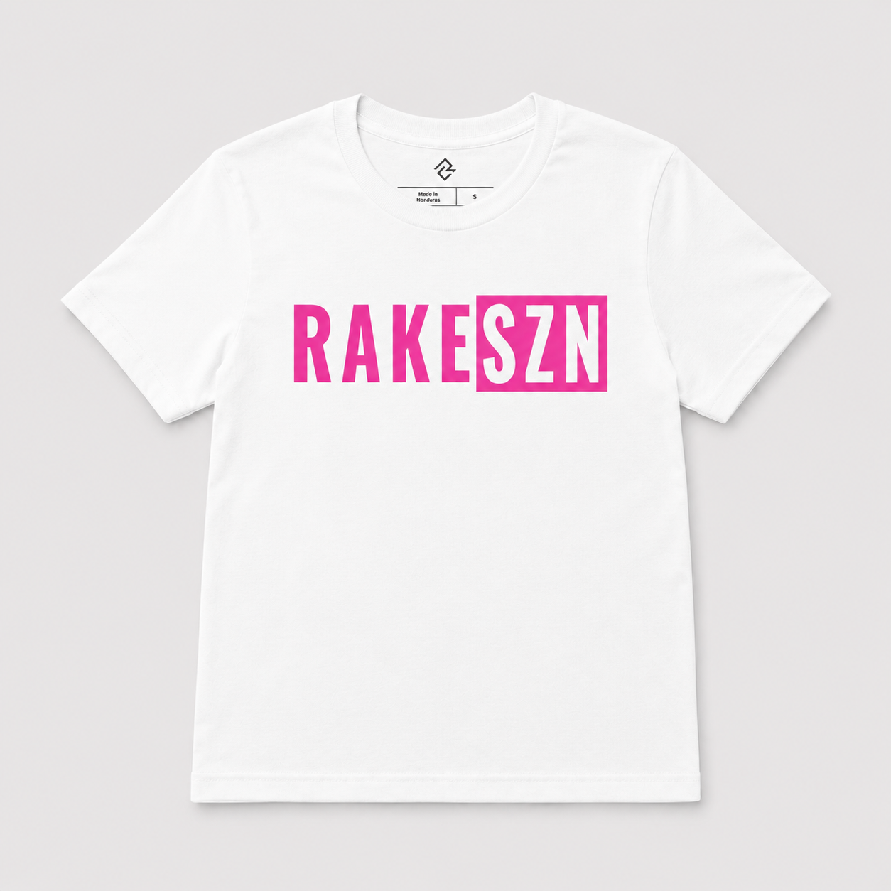 RAKESZN white and pink youth premium baseball t-shirt by Rake City.
