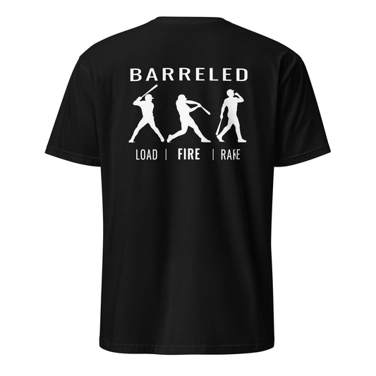 Back view of the BARRELED premium baseball t-shirt by Rake City.
