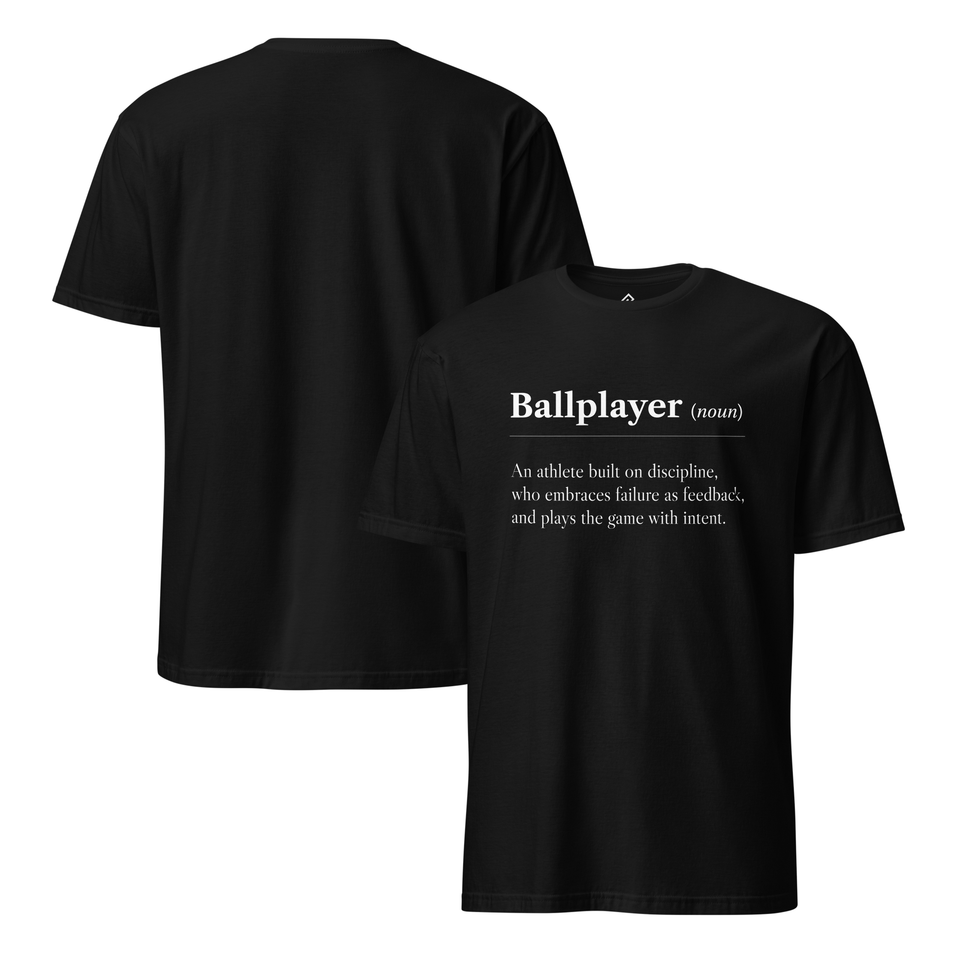 Front and back view of the BALLPLAYER premium baseball t-shirt by Rake City.