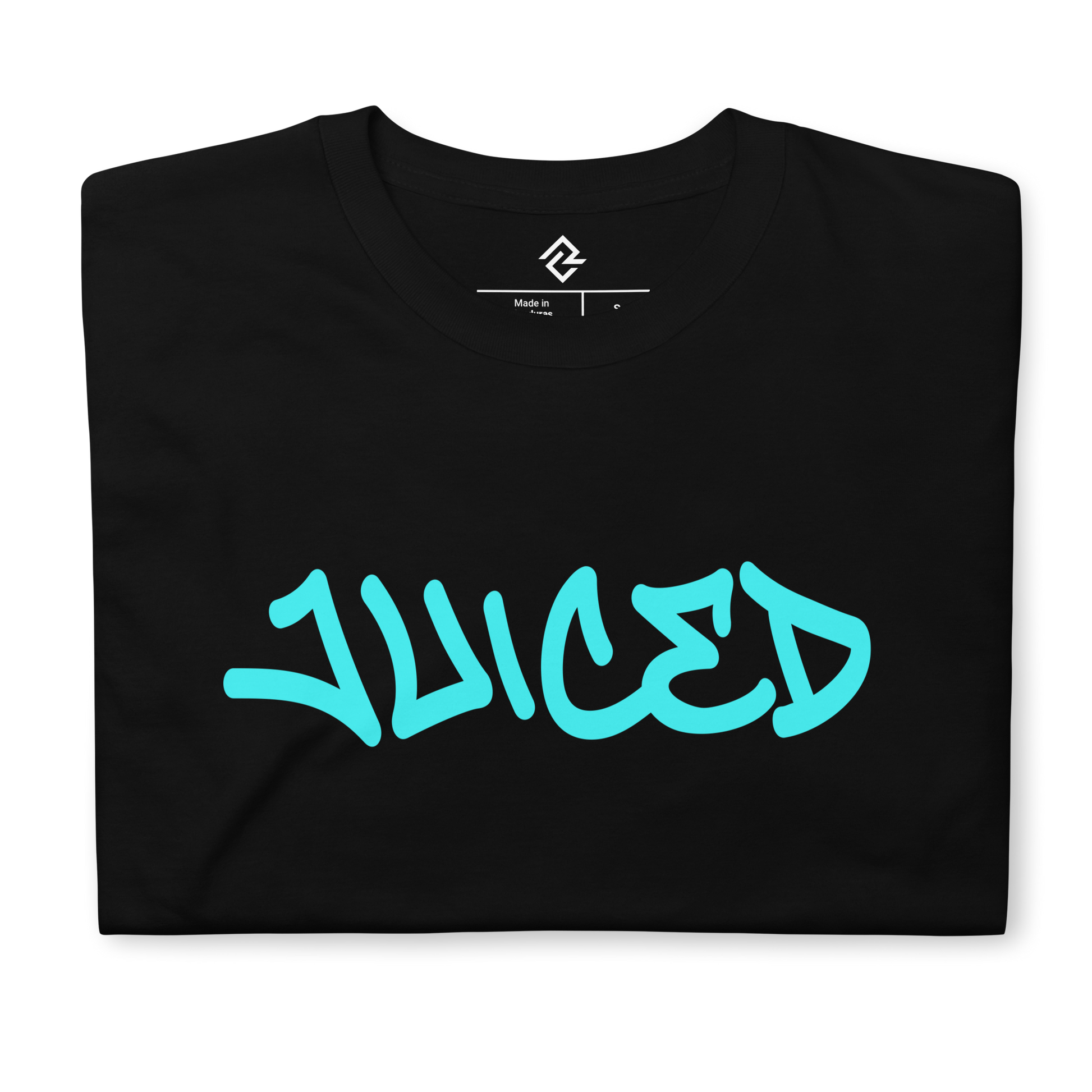 Folded view of the JUICED premium baseball t-shirt by Rake City.