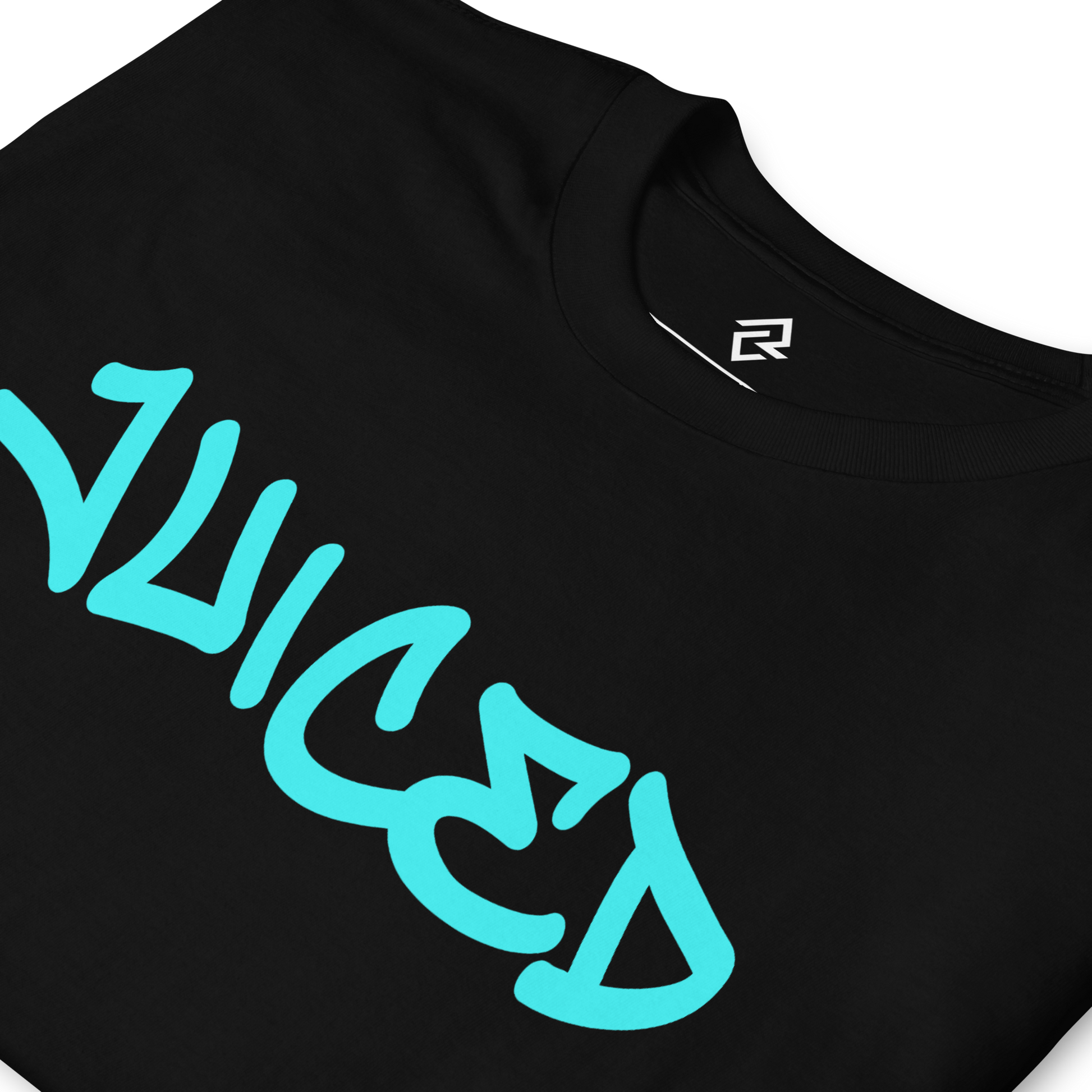 Folded detail view of the JUICED premium baseball t-shirt from Rake City.