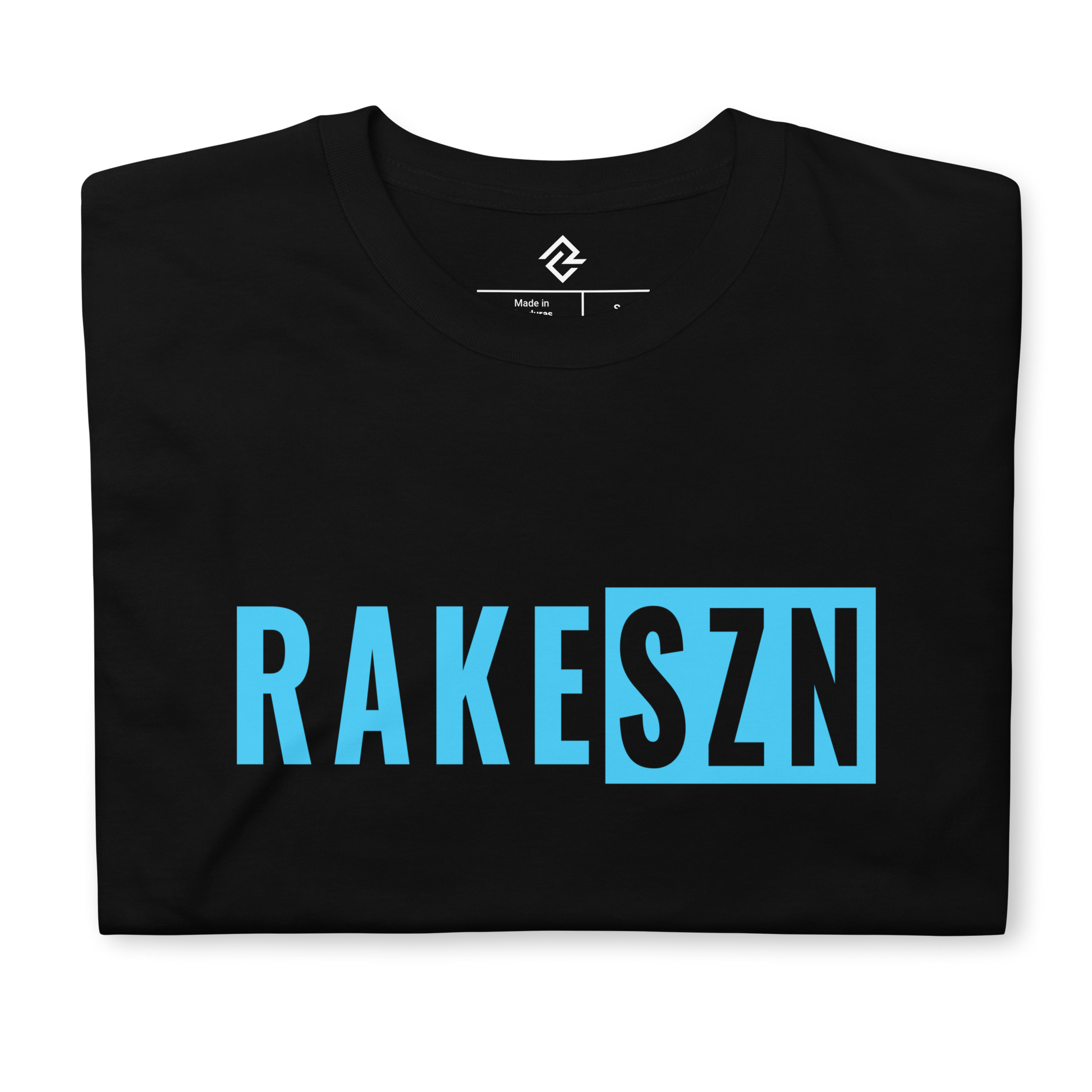 Top down folded view of the RAKESZN premium baseball t-shirt by Rake City.