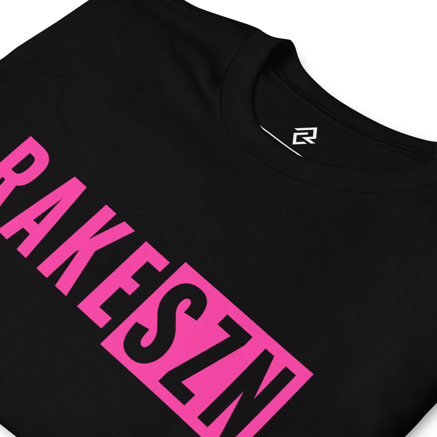 Folded view of the black and pink RAKE SZN premium baseball t-shirt by Rake City