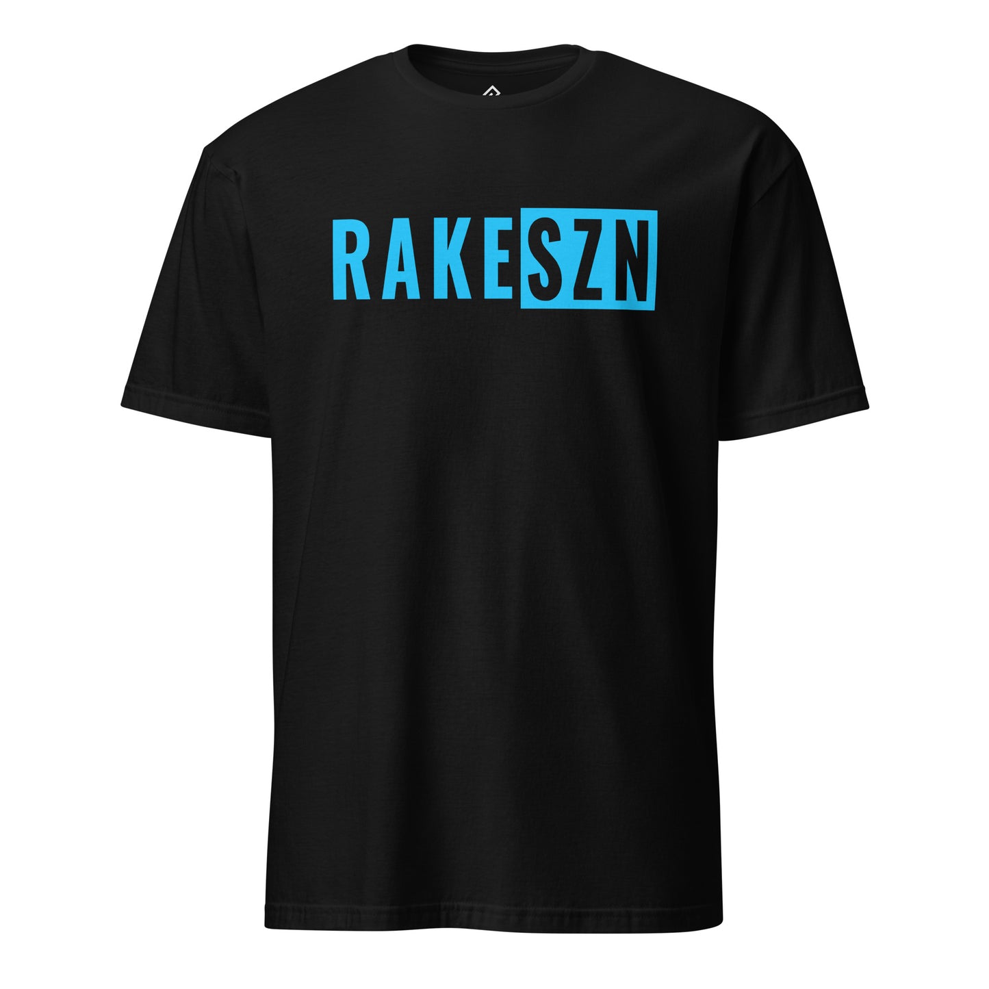 Front view of the black RAKE SZN premium baseball t-shirt by Rake City