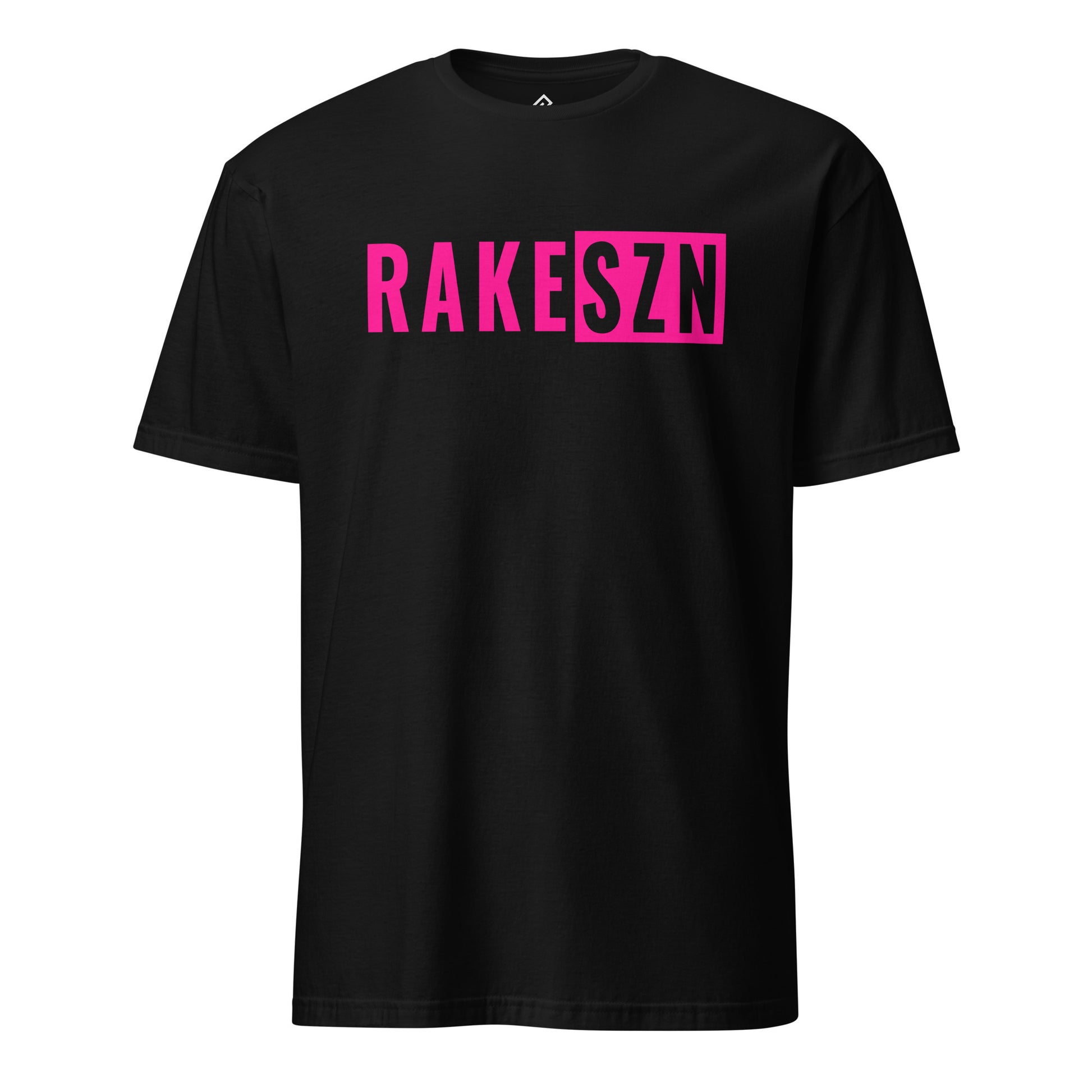 Front view of the black RAKE SZN premium baseball t-shirt by Rake City