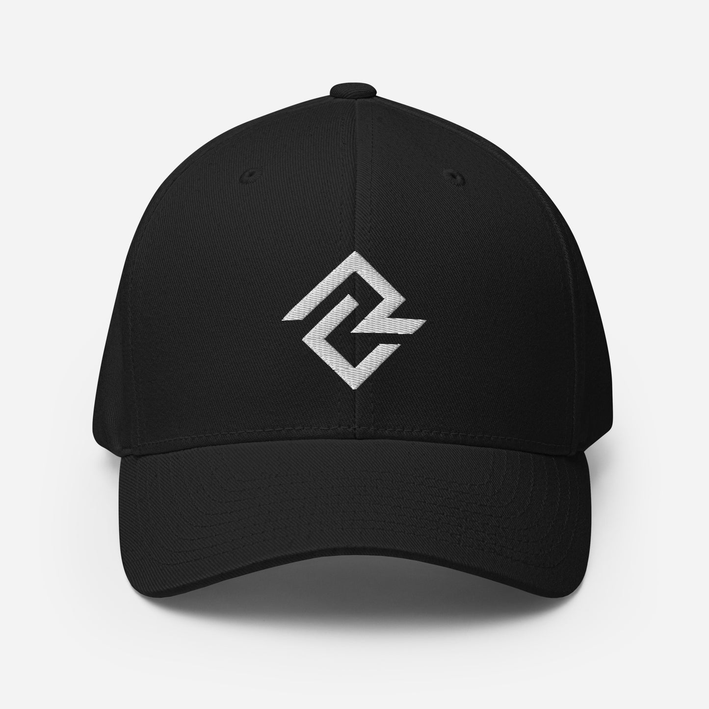 Front view of the black flexfit Baseball Hat by Rake City.