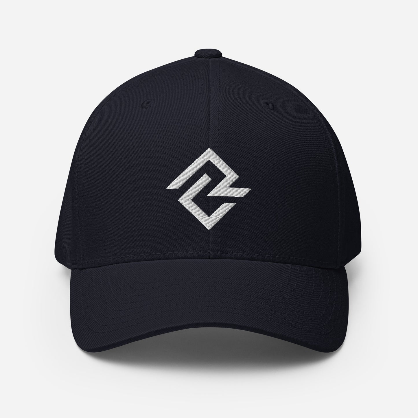 Front view of the navy flexfit baseball hat by Rake City.