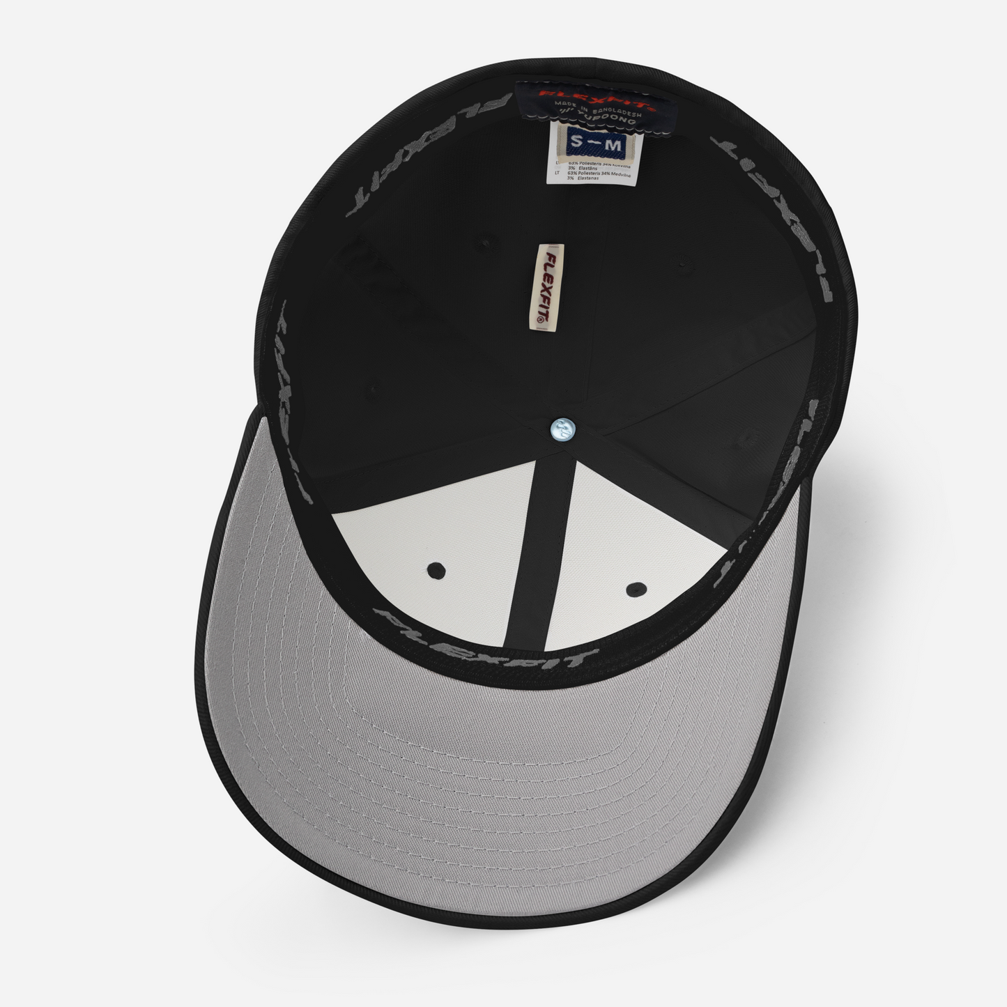 View of the underside of the flexfit Baseball Hat by Rake City.