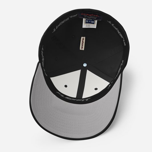 View of the underside of the flexfit Baseball Hat by Rake City.