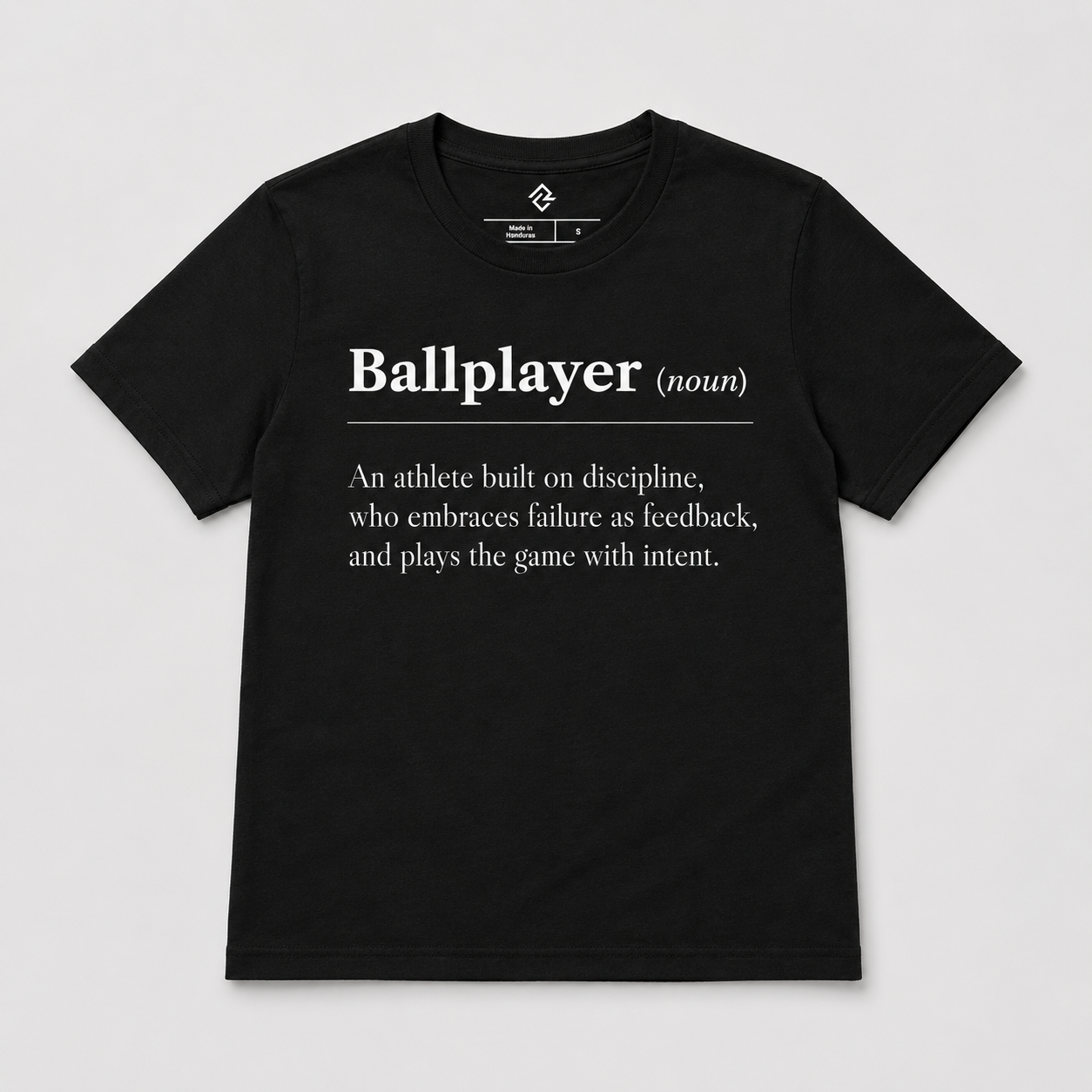 Front view of the youth BALLPLAYER baseball tee by Rake City.
