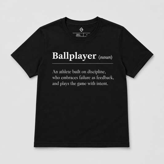 Front view of the youth BALLPLAYER baseball tee by Rake City.