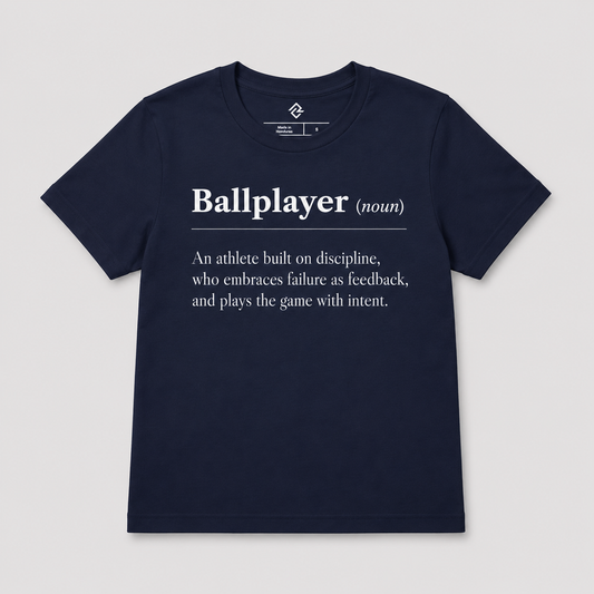 Front view of the navy youth BALLPLAYER premium t-shirt by Rake City.