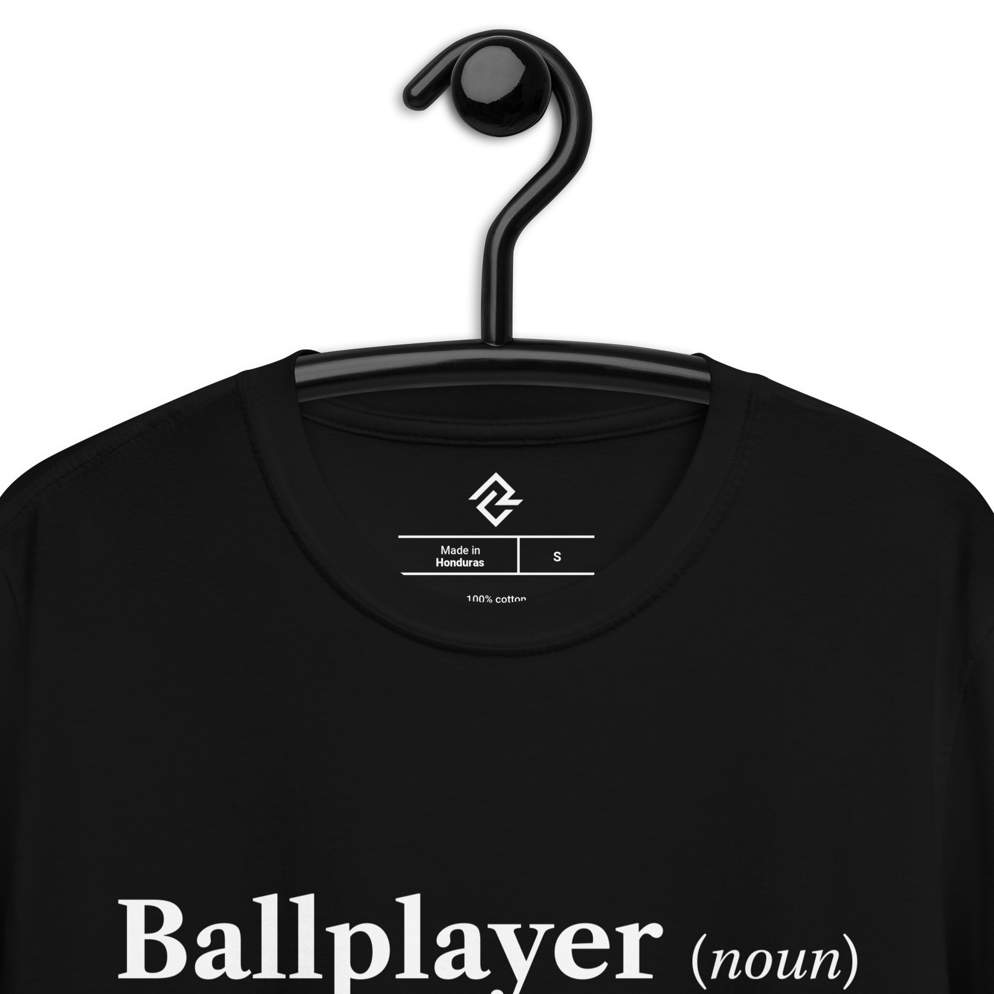 Hanger detail view of the youth BALLPLAYER premium baseball t-shirt by Rake City.