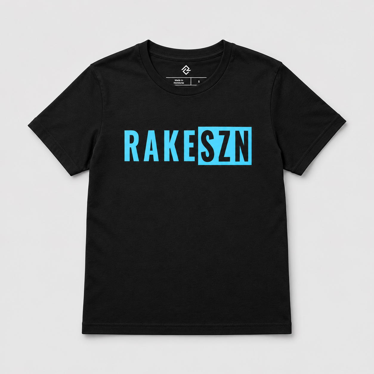 Front view of the youth black RAKESZN premium baseball t-shirt by Rake City.